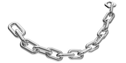 Silver chain isolated on a transparent background. 3D render of chromed metal.
