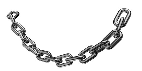 Dark silver chain isolated on a transparent background. 3D render of chromed metal.
