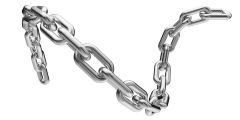 Silver chain isolated on a transparent background. 3D render of chromed metal.
