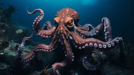 Fototapeta premium Majestic Octopus Gliding Through The Ocean Depths With Grace. Generative AI