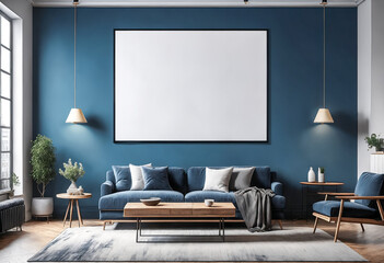 Interior with sofa and mock up frame