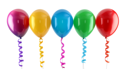 Colorful Balloons with Ribbons isolated on a transparent background