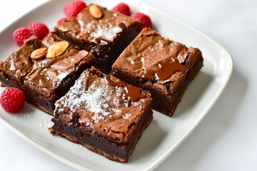 Fototapeta na wymiar Delectable Almond Butter Brownies with Luscious Chocolate Syrup