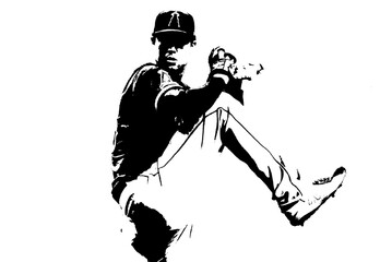 straight vector image silhouette modern baseball exercises stretching, beauty, body line art. For use as a brochure template or for use in web design.