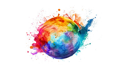 Colorful Ball with Watercolor Splashes isolated on a transparent background