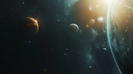 Image of planets in fantastic space against dark