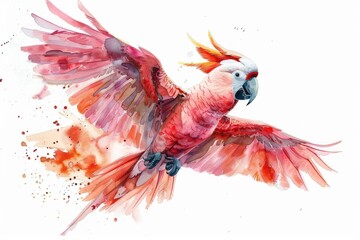 Cockatoo,  Pastel-colored, in hand-drawn style, watercolor, isolated on white background