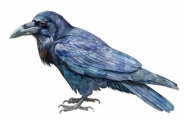 Fototapeta premium Common raven, Pastel-colored, in hand-drawn style, watercolor, isolated on white background
