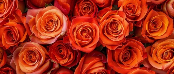 Warm orange roses with velvety petals, layered in a cohesive arrangement to create a vivid and striking floral display