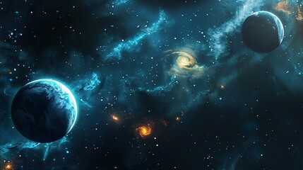 Image of planets in fantastic space against dark