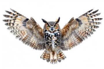 Great horned owl,  Pastel-colored, in hand-drawn style, watercolor, isolated on white background