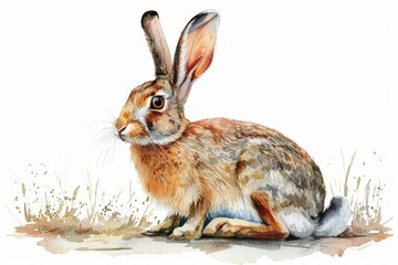 Fototapeta premium Hare, Pastel-colored, in hand-drawn style, watercolor, isolated on white background