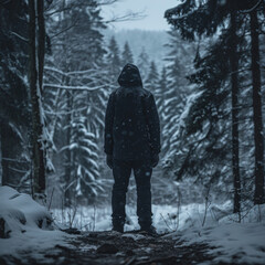 Naklejka premium Silent Winter Watch: Deep in the Snowy Forest