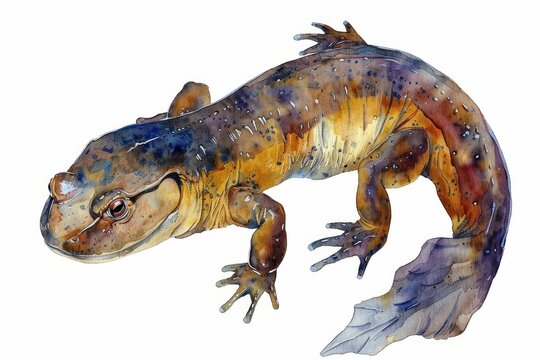 Hellbender,  Pastel-colored, in hand-drawn style, watercolor, isolated on white background