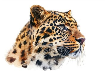 Leopard,  Pastel-colored, in hand-drawn style, watercolor, isolated on white background