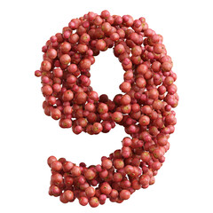 Alphabet made of pomegranate fruit, number 9