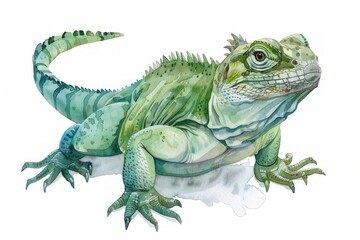 Obraz premium Tuatara, Pastel-colored, in hand-drawn style, watercolor, isolated on white background