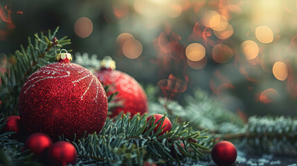close up Christmas tree decorations with blurred background