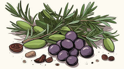 Olives mint and rosemary herbs spices ingredients s