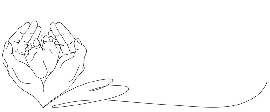 recommend clip art: baby's feet held by parents line art style. children's day and father's day elements