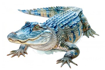 Naklejka premium American alligator, Pastel-colored, in hand-drawn style, watercolor, isolated on white background