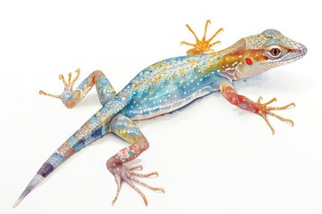 Naklejka premium Anole, Pastel-colored, in hand-drawn style, watercolor, isolated on white background