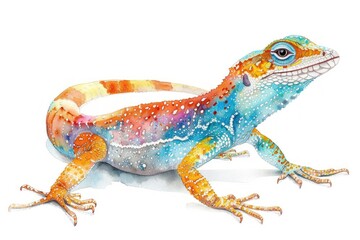Obraz premium Anole, Pastel-colored, in hand-drawn style, watercolor, isolated on white background