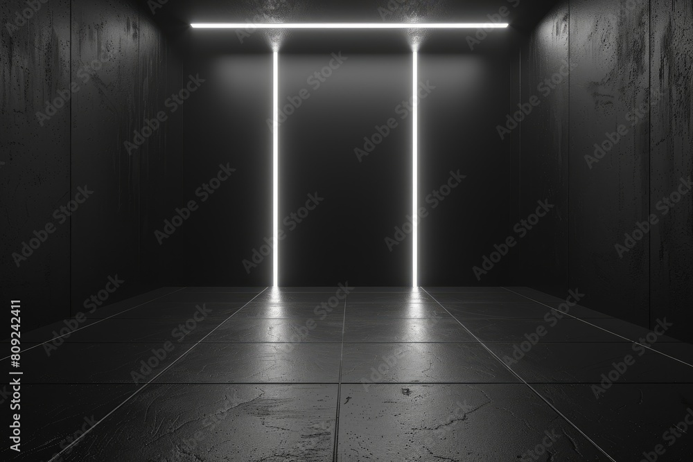 Wall mural An empty underground black room like tunnel with bare walls and lighting metro