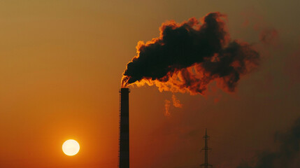 smoke spreading from the industrial chimney, air pollution and global warming concept