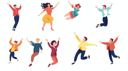 People fly and jump set vector illustration. Excite