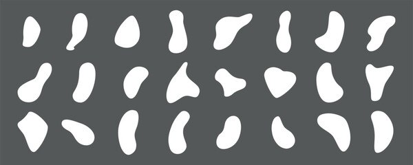 Abstract stain liquid shapes set. Vector stock illustration isolated on black background for design template business presentation, social media, marketing minimalist advertising, flyer, magazine.