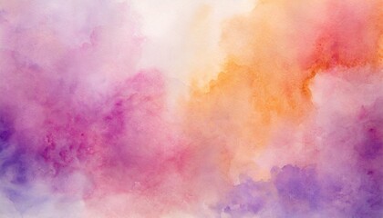 abstract watercolor background painting in pastel pink purple and orange cloudy colors with painted...
