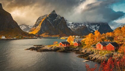 beautiful and colorful autumn in the lofoten archipelago in norway breathtaking landscapes show the power of nature - obrazy, fototapety, plakaty