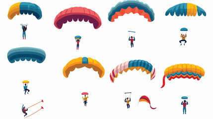 Parachutists skydiving set of characters - flat vec