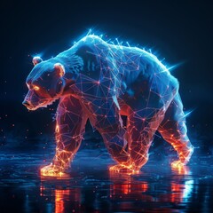glowing ai bear made of 3d triangular polygons