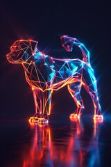 digital glowing dog of 3d triangular polygons