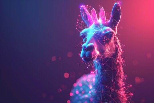 digital glowing lama of 3d triangular polygons