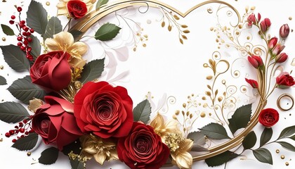 valentine s day corner frame border for invitation celebration invite announcement red flowers gold swirls accents transparent