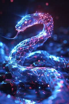 digital glowing snake of 3d triangular polygons