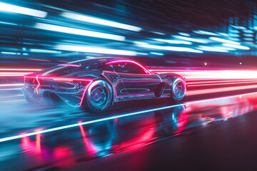 Obraz premium glowing car made of 3d triangular polygons