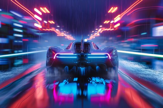 glowing car made of 3d triangular polygons