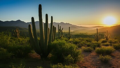 cactus in the desert at sunrise