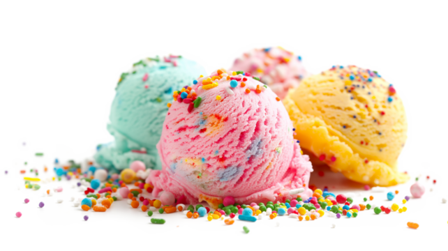 Colorful Ice Cream With Sprinkling Sprinkles isolated on a transparent background