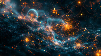 A computer generated image of a starry sky with a blue background and orange
