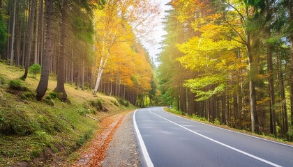 scenic road in the autumn daylight forest landscape