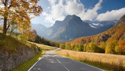 road leading to autumn mountain scenery