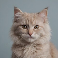 Majestic fluffy Cream-Colored Long-Haired Cat Posing Against a Neutral Background