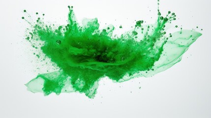 Abstract Green Paint Splatters on White Background