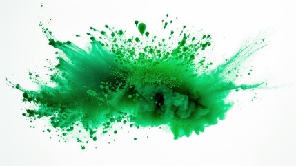 Vibrant Green Paint Splatter Close-Up on White Background