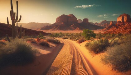 ai generated ai generative sand desert hot dirty road path outdoor arizona western nature landscape...